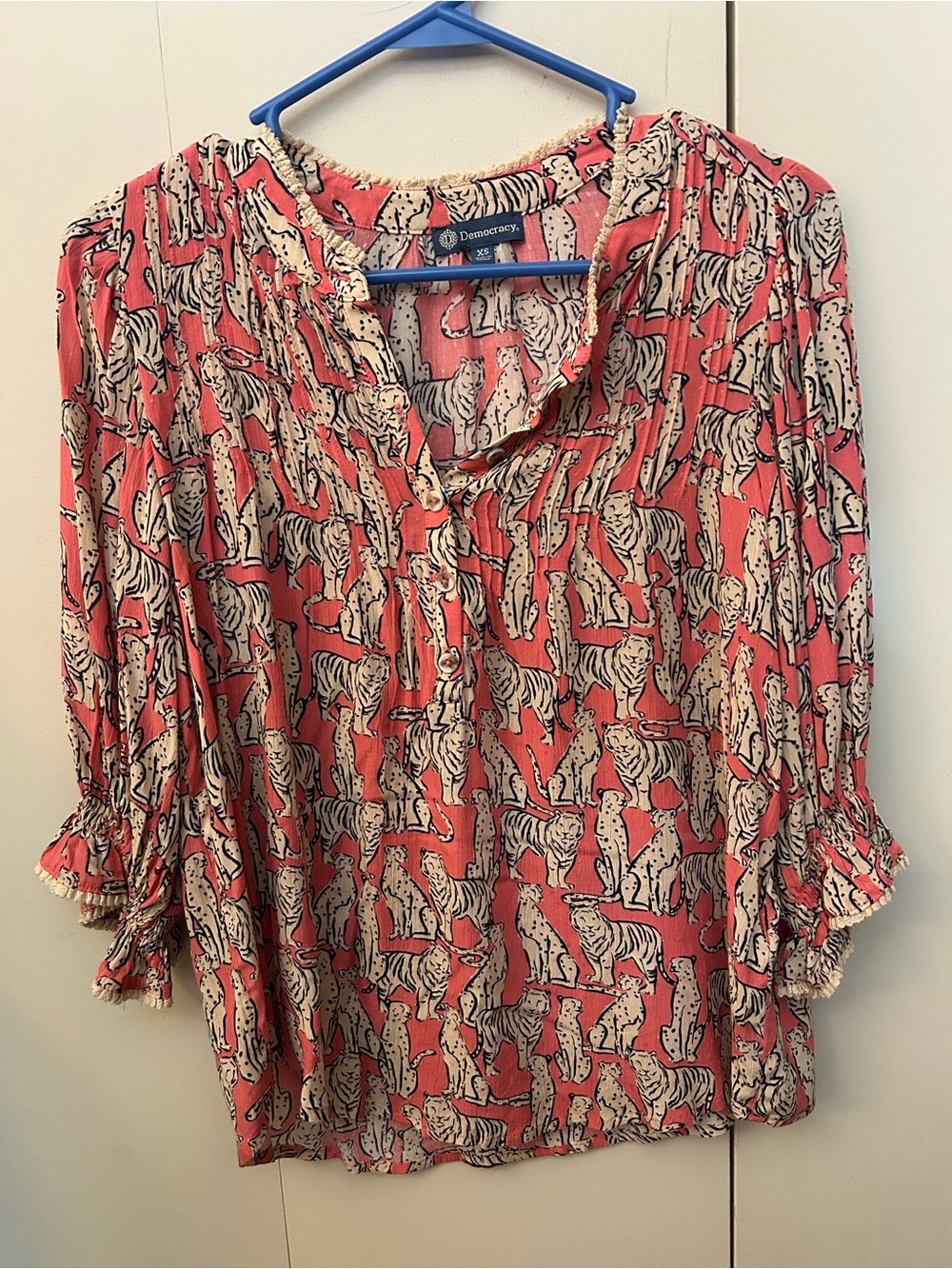 Democracy Coral Zebra-Print Button Front Blouse